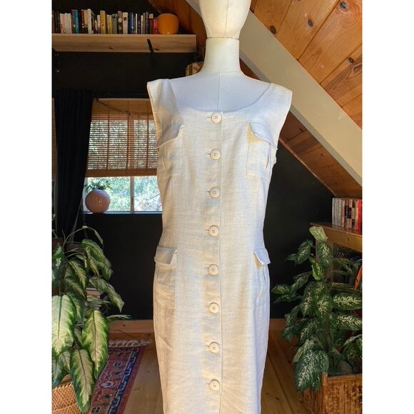 Vintage Linen Dress Button Down Front - Picture 4 of 5
